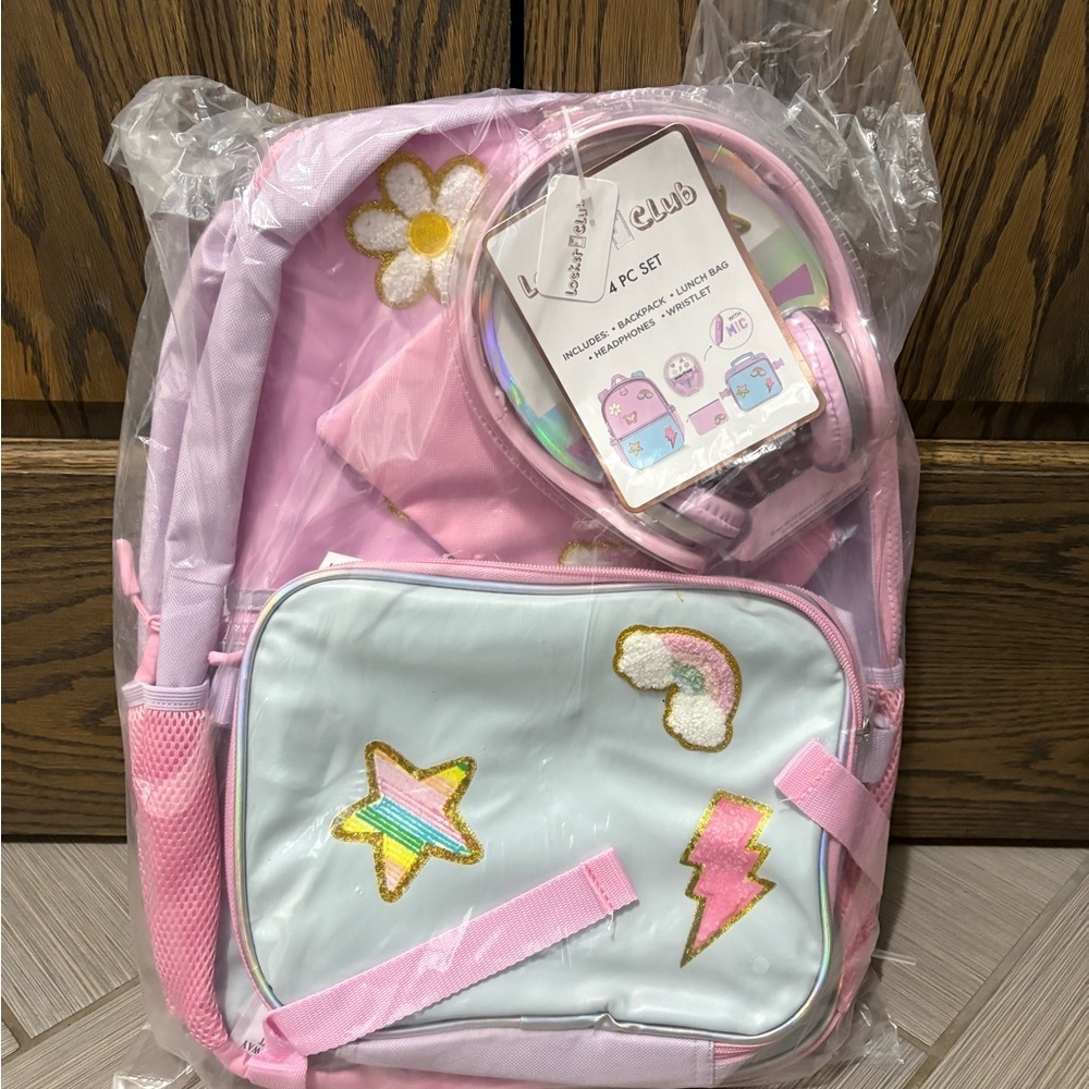 Kids Pink and Mint Backpack Set with Headphones